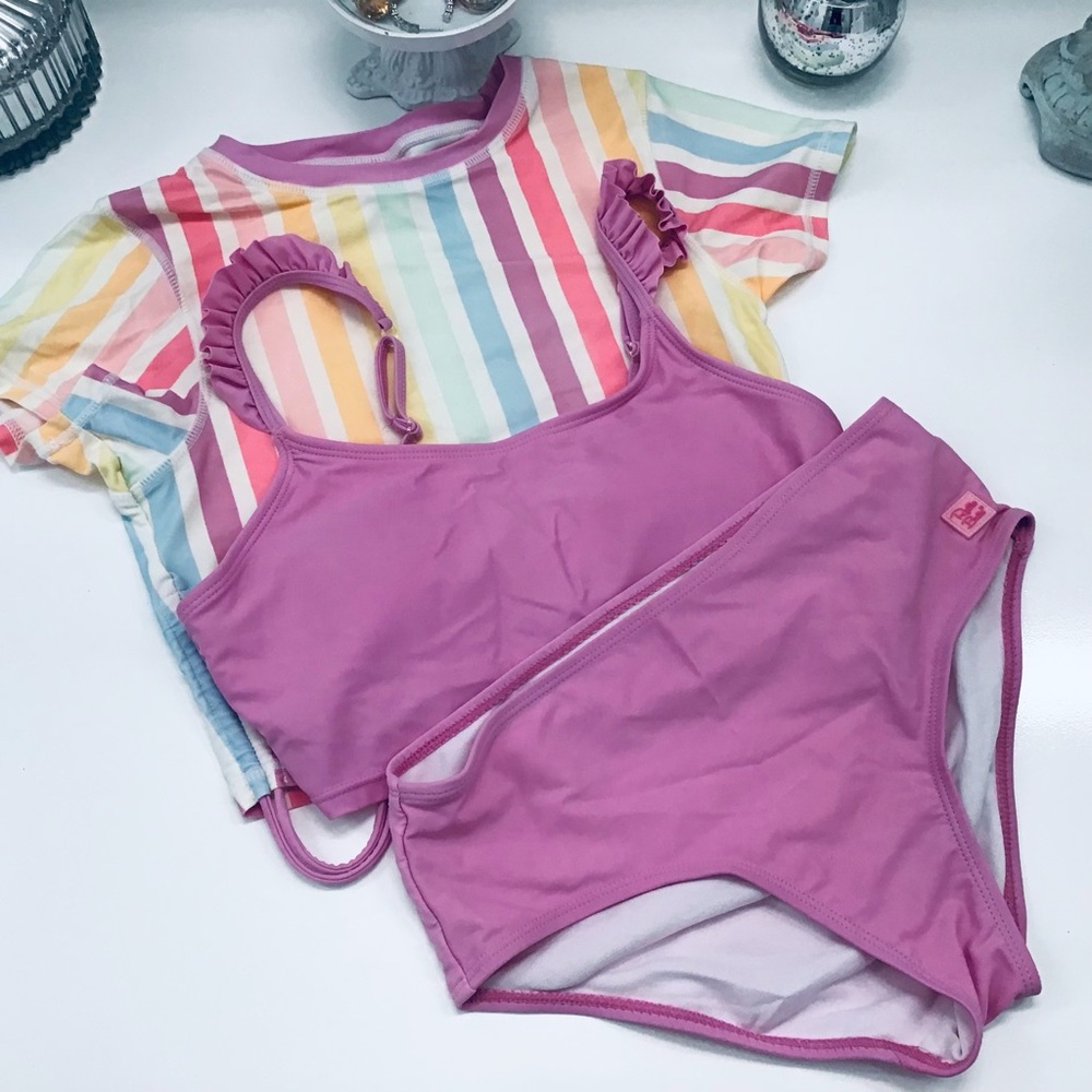 Ruffle Butts Sherbet Stripe Rashguard Swim Set Sz 16
